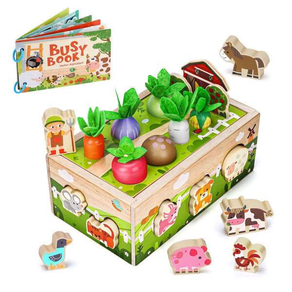 Montessori Wooden Sensory Toddler Educational Toy Farm Animals w/ Busy Book