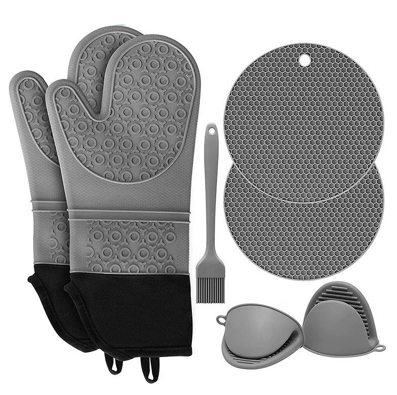 Kitchen Oven Gloves Mitts Pot Holder Brush 7 Pcs