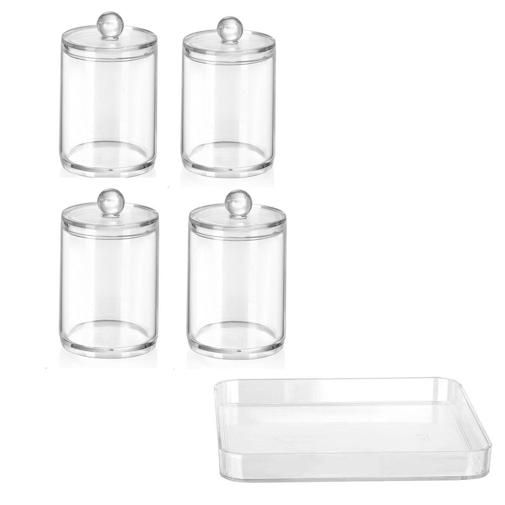 5 pcs Cosmetic Makeup Storage Organizer Jars w/ Transparent Qtip Holder