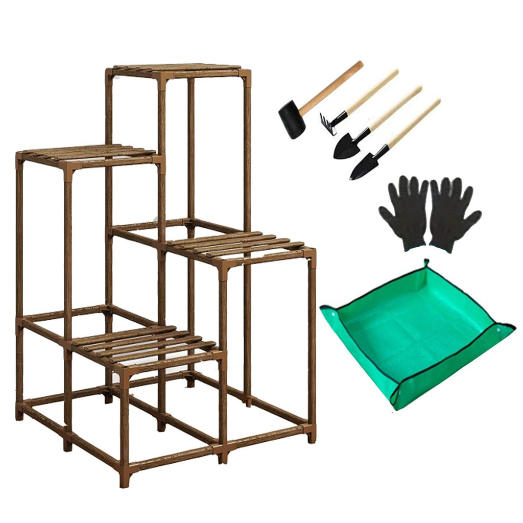 4 Tier Wooden Plant Display Stand For Indoor Outdoor Patio, Balcony Decor