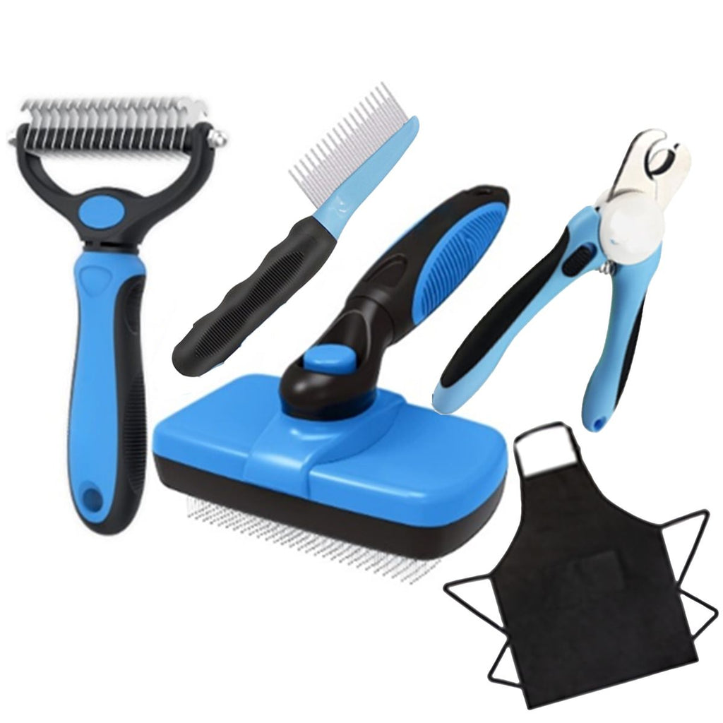 5Pcs Pet Grooming Set Dogs Cats Rake Brush Shedding Slicker Brush Clipper