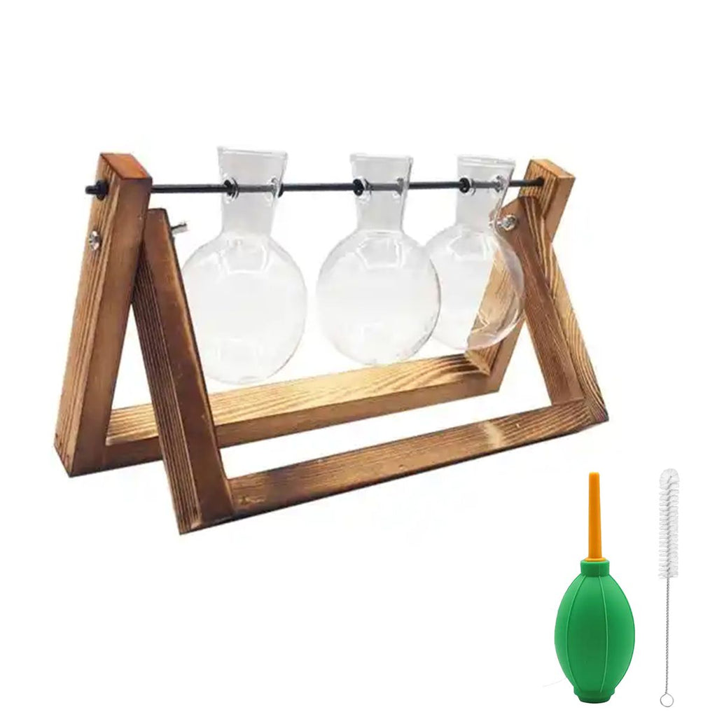 Planter Flower Terrarium & Wooden Stand Bulb Glass Vase Propagation Station