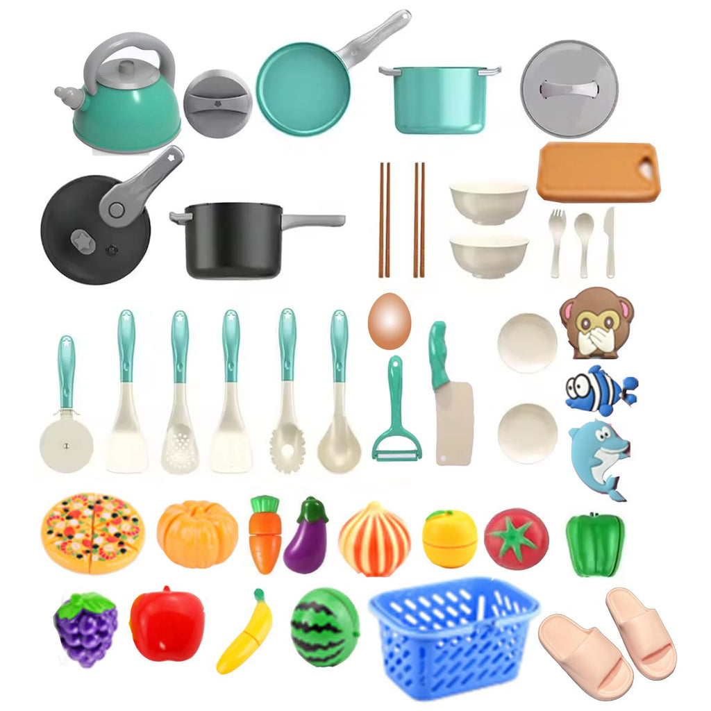 47 Pieces Kids Play Kitchen Toys Set, Toddlers Pretend Cooking Learning Playset