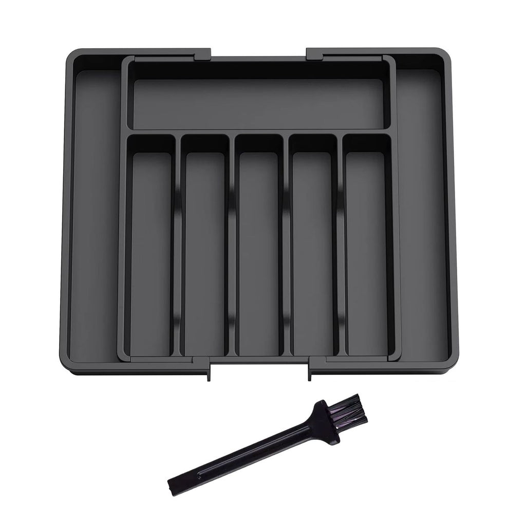 Expandable Drawer Organizer Tray Plastic Cutlery Utensil Organizer & Brush
