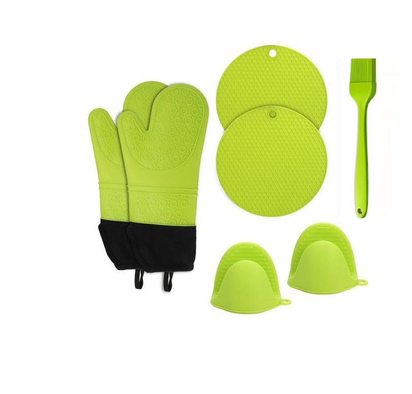 Kitchen Oven Gloves Mitts Pot Holder Brush 7 Pcs
