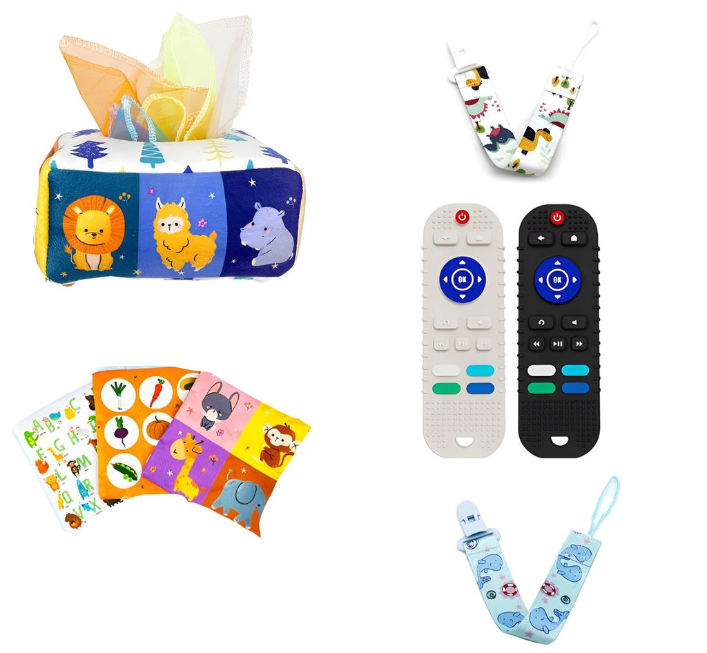 Baby Tissue Box Toy, Teething TV Remote, Gift Set for Babies 3