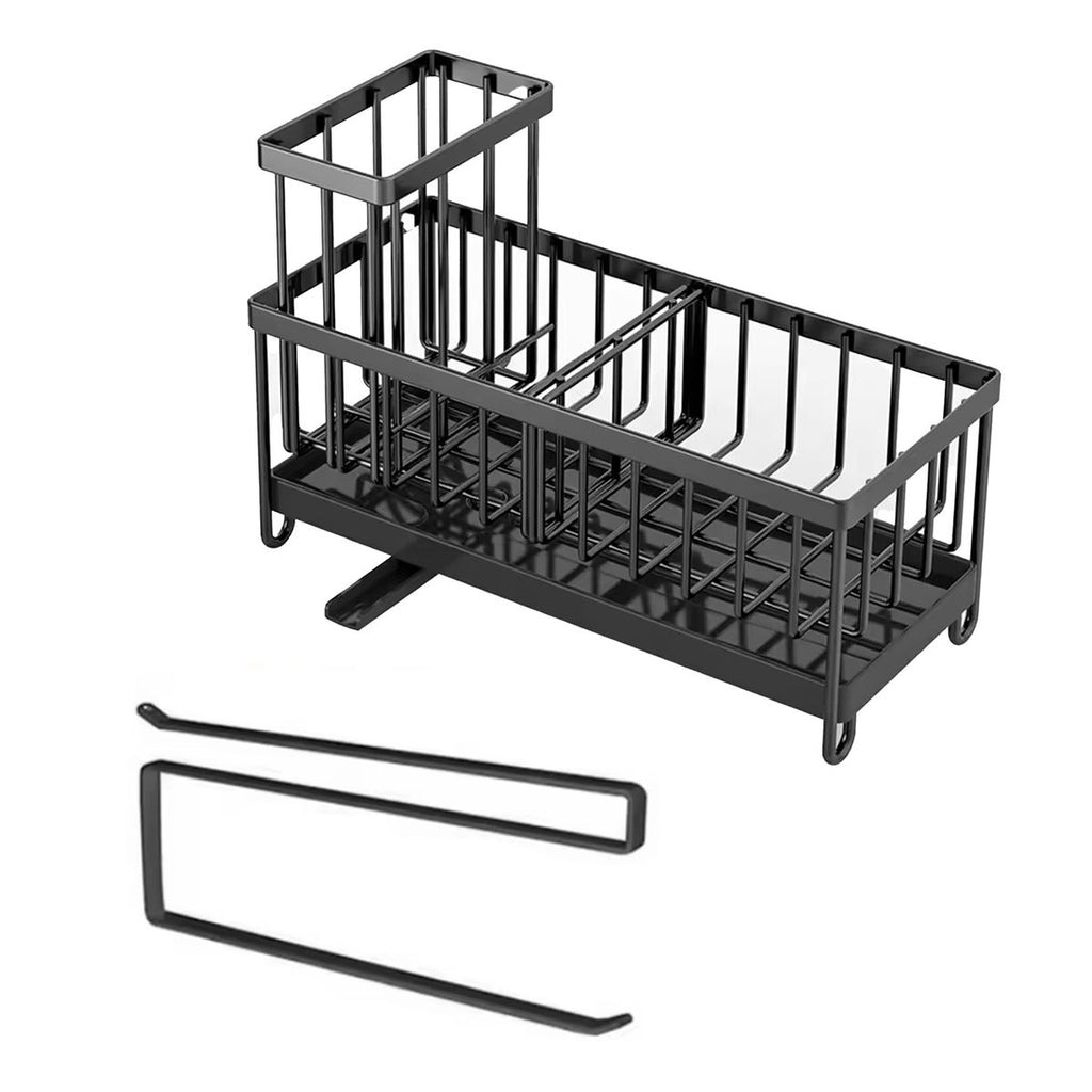 Kitchen Sink Sponge Caddy Organizer for Sponge w/ Paper Towel Hanger Rack