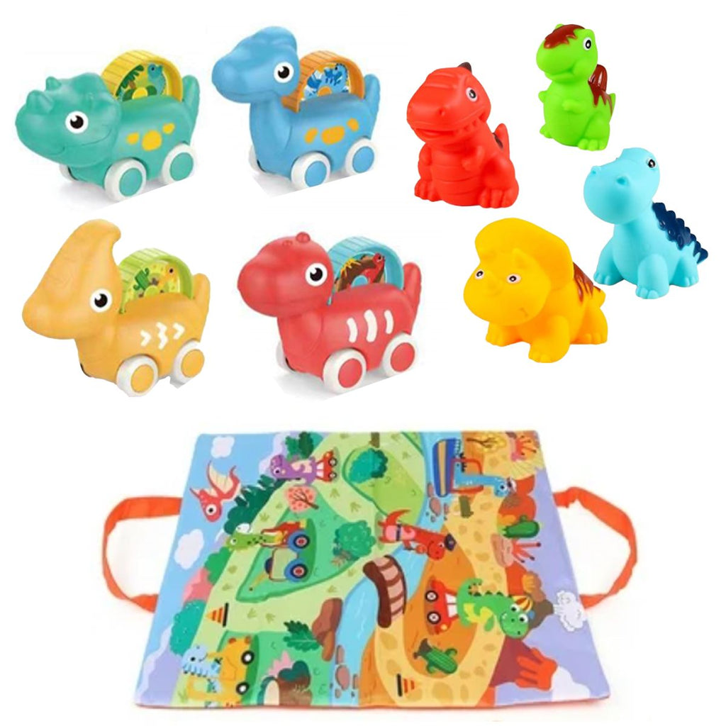 9 Piece Dinosaur Car Toys With Playmat and Storage Bag for Infants and Toddlers
