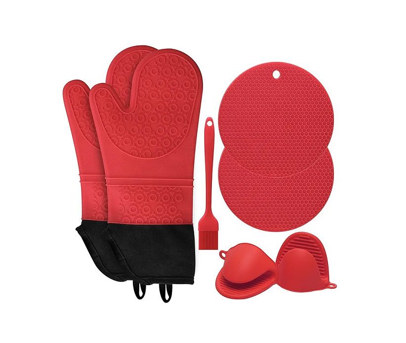 Kitchen Oven Gloves Mitts Pot Holder Brush 7 Pcs