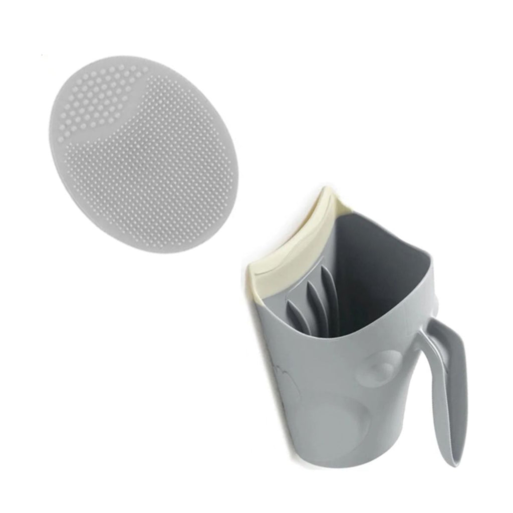 Baby Bath Care Rinse Cup & Silicone Cradle Cap Brush Set for Dry Skin